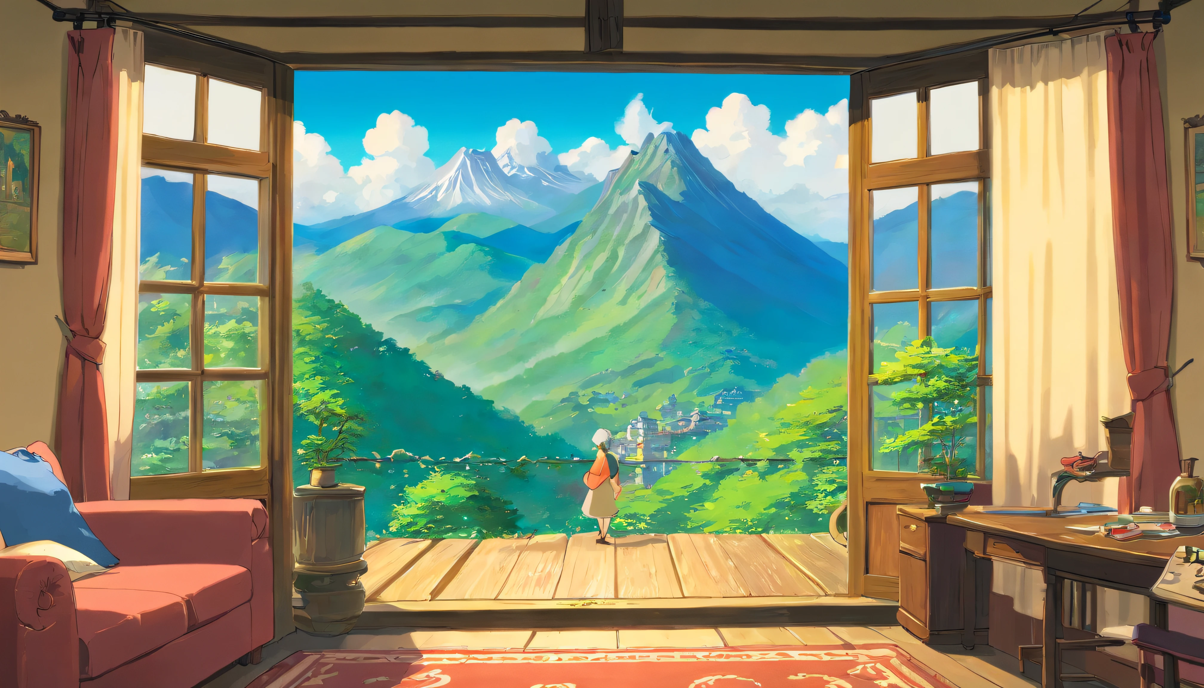 The big mountains outside the window are picturesque inside
