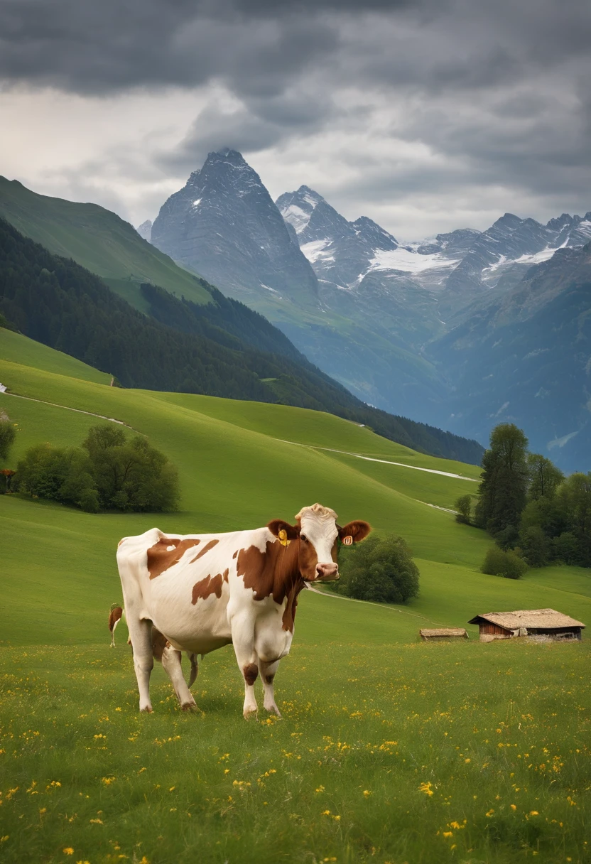 There are many cows grazing in fields with mountains as a backdrop, author：Carl Gerstner, in a valley, author：Rainer Horsch, in the swiss alps, author：Franz Hergi, Alpine scenery, Cows, author：Werner Undermatt, alps, author：Armin Baumgarten, Valle encantador, author：Carl Hofer, lindo cenario, alps，heal，Wallpapers，blue-sky，shining brightly