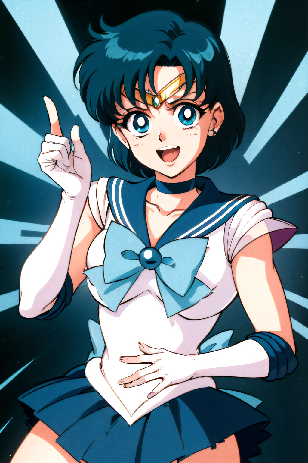(top-quality:1.3), (masterpiece:1.4),(Anatomically correct), (Full limbs),(complete fingers),(Precise fingertips), (Fine details),(8K),Photorealista,Sailor Moon!!!!!!!!, Sailor Moon Style,by Sailor Moon, Sailor Senshi Uniform,(Sailor Mercury:1.25),aqua eyes, Dark green hair,Blue choker, Violence Everywhere, (joyous expression:1.4), (Raging Eyes:1.2), (irate:1.4), magician, spell magic, Magic Circle, ((magic in hand)),(using light magic:1.14),water magic,