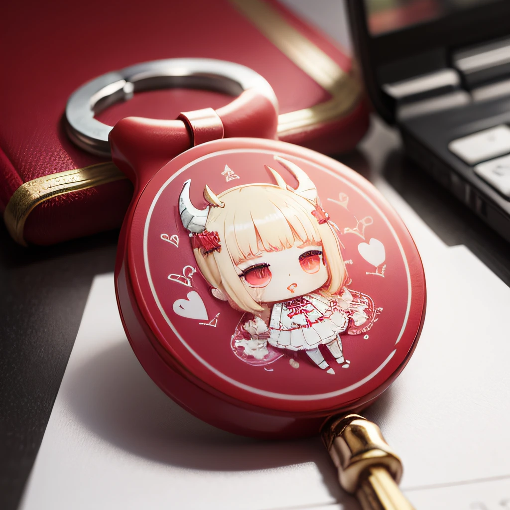 key ring with cute devil illustration, (Masterpiece), (Best Quality), (Ultra high Detailes)