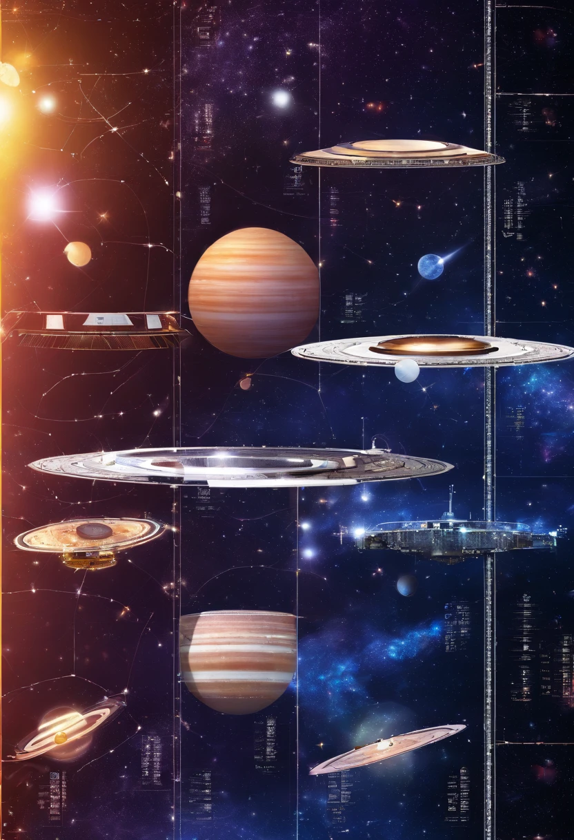 Several square solar panels，floats in space
