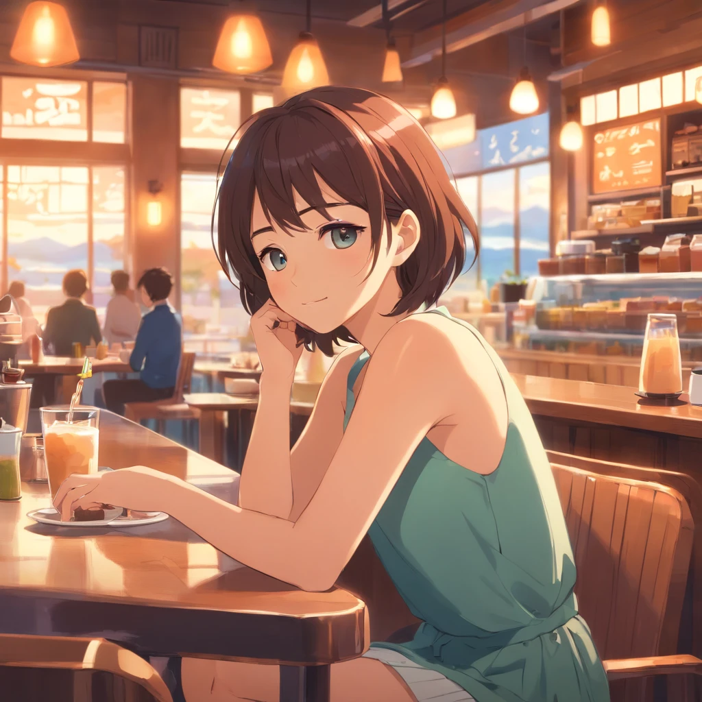Beautiful woman relaxing in café, Cozy and cozy atmosphere, Daytime Cafe