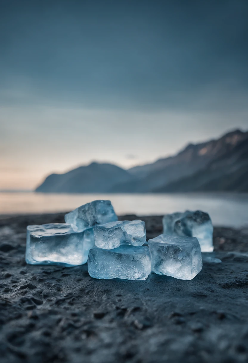 blue backdrop,glacier,ice cubes,Product photography background