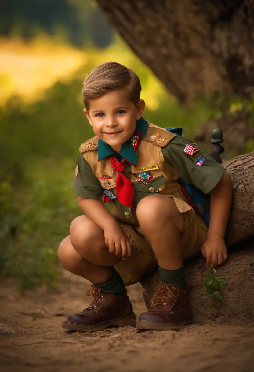 boy scout is playing with many children
