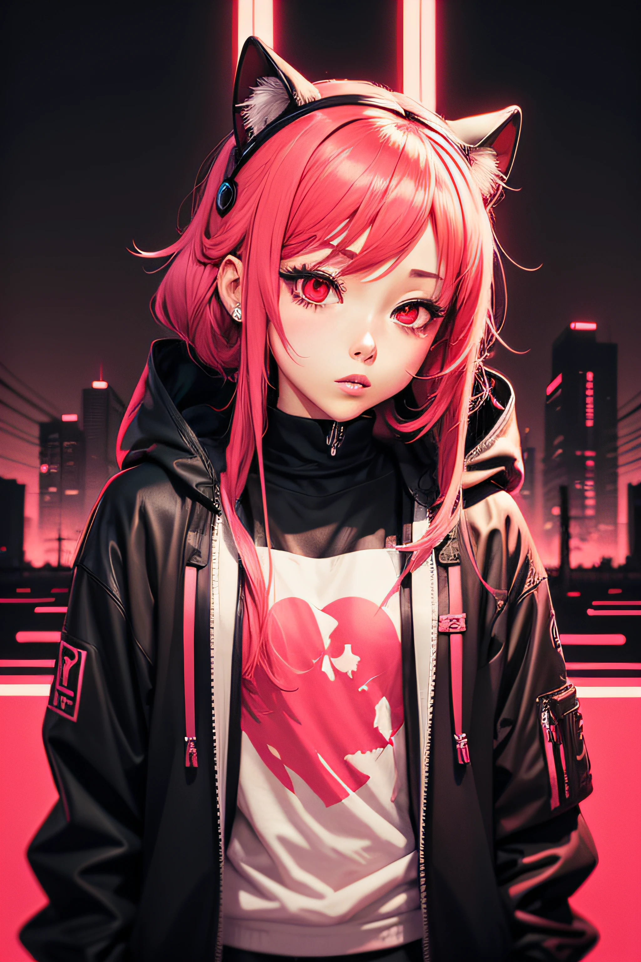 anime phonk si-fi style love album cover with neon red colors