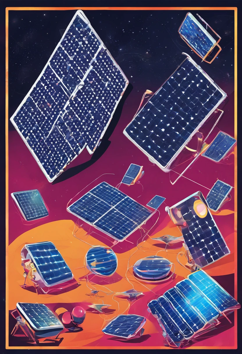 Several square solar panels，floats in space