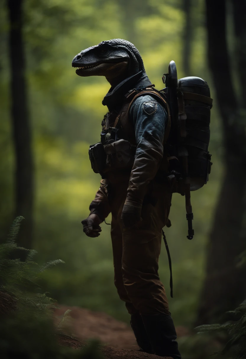 (a)Ranger with a creative touch,smoke-filled background,joint in hand,rocket ship on his shoulder,a dinosaur-shaped winged phallus in the distance (best quality,ultra-detailed),vivid colors,studio lighting,sharp focus,portraits,concept artists,bokeh