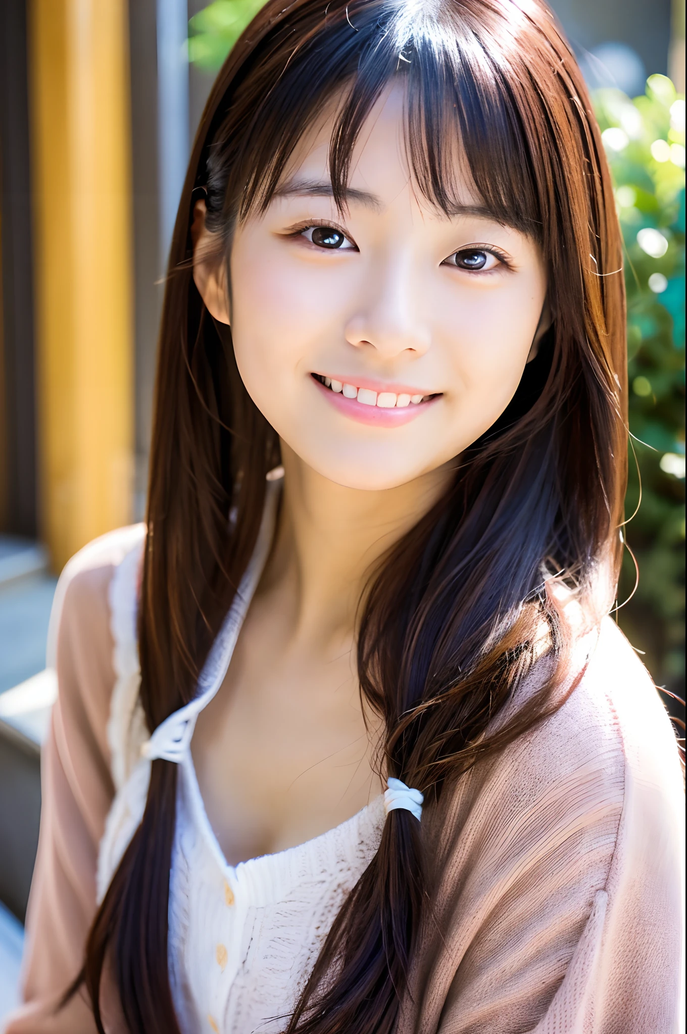 Japanese ),((beautiful girl)),cleavage,An expression that imagines something pleasant:1.2,(perfect body beauty:1.2),((perfect body)),(shy smile),beautiful teeth,