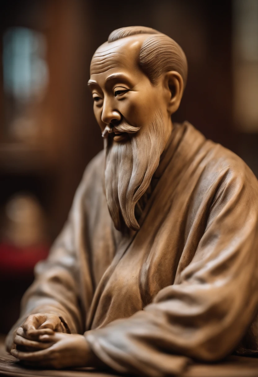 The old Chinese medicine doctor sat at the table in the medical hall，Close-up view of the face，Fairy wind road bone，
