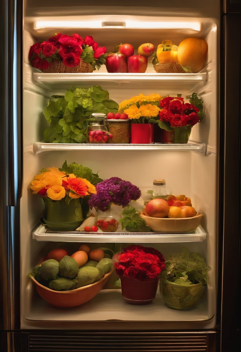 Fridge vintage inside flowers