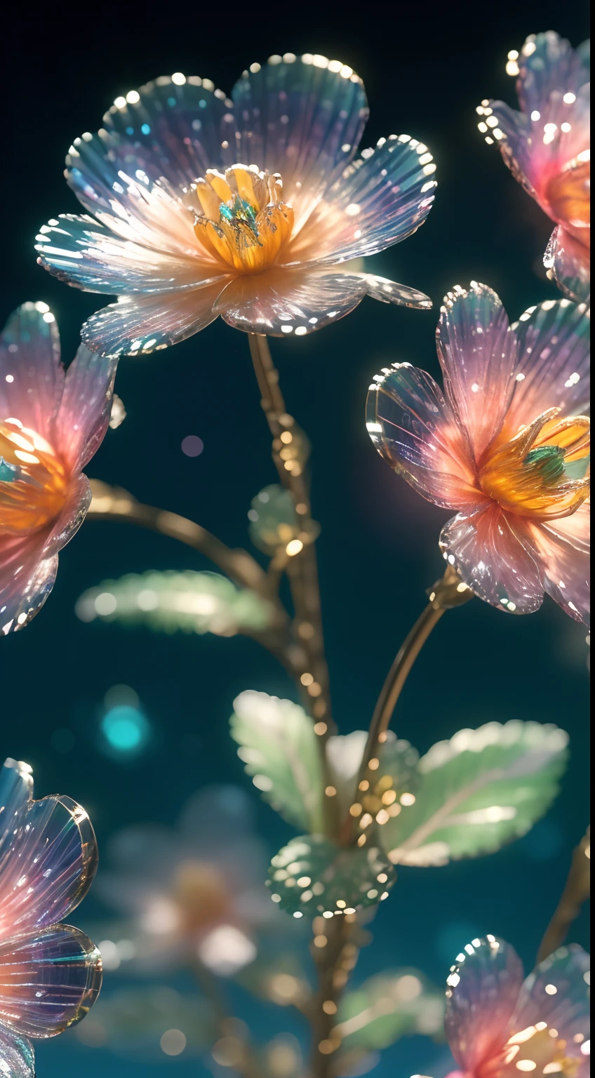 (best quality,4k,highres,masterpiece:1.2),ultra-detailed,realistic:1.37,crystal spring flowers,fantasy,galaxy,transparent,glistening,brilliant,colorful,magical photography,dramatic lighting,photorealism,depth of field,high resolution