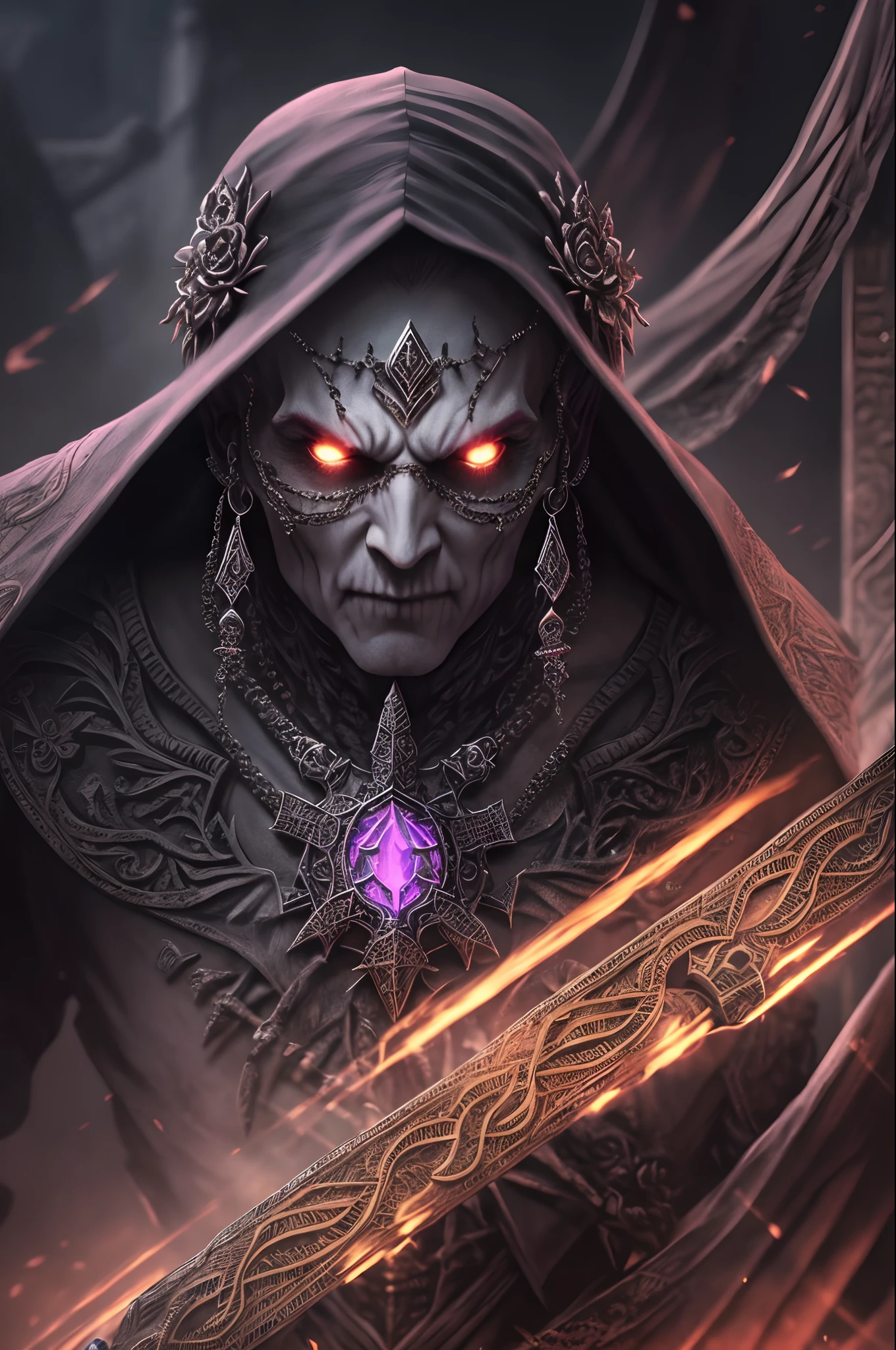 (extremely detailed 8k wallpaper),a medium shot photo of a fearful necromancer, intricate, high detail, dramatic