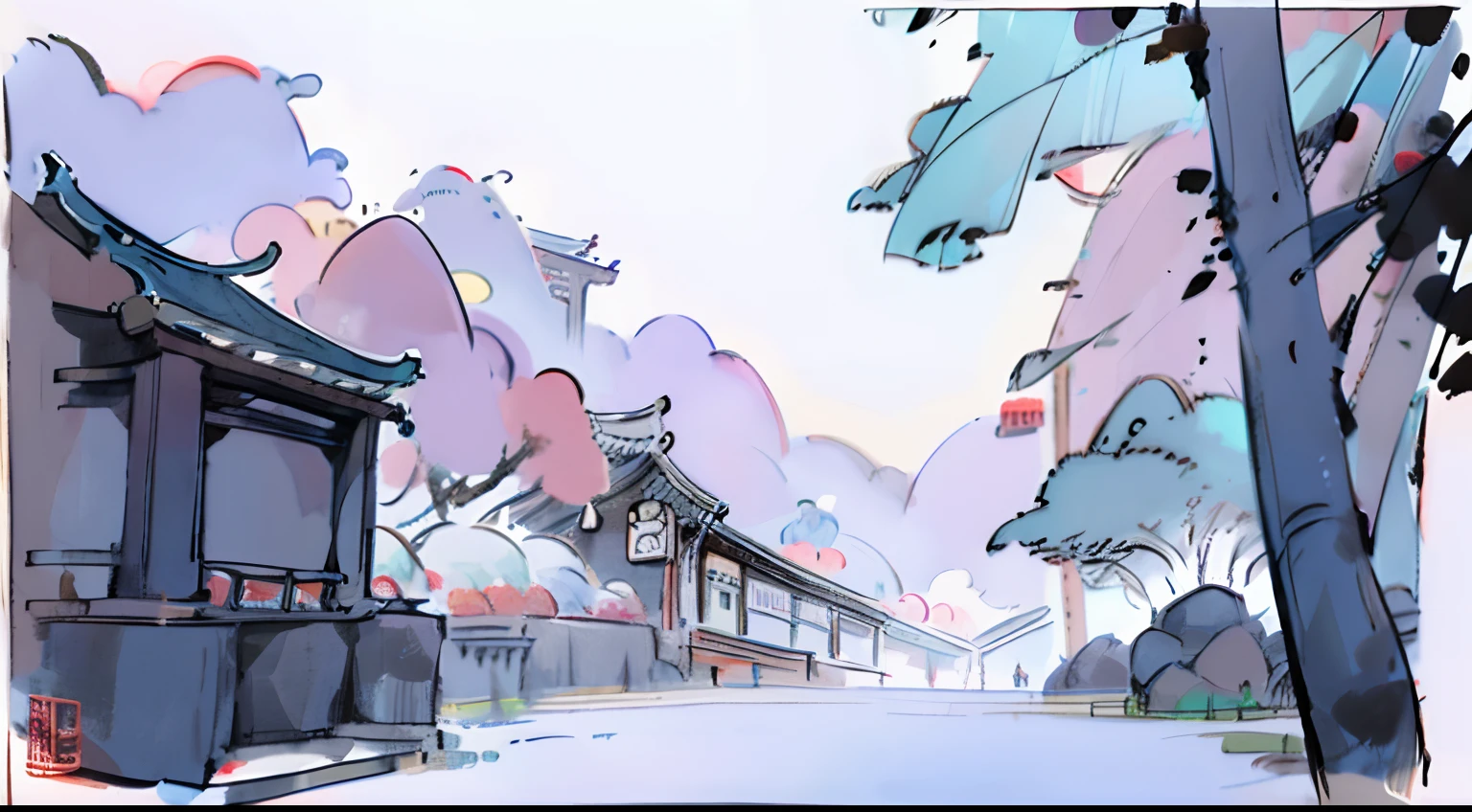 Illustration of Chinese ancient bazaar