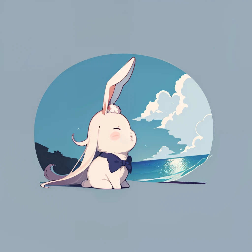 超A high resolution, nffsw, Best aesthetic, Best Quality, masutepiece, Flat Avatar, Perfect litthing、(colourfull、vivd colour: 1.4)、bunny rabbit, Painting, greys, profile, sea the background of, side locks, large oval eyes,Flat Avatar, sea the background of,