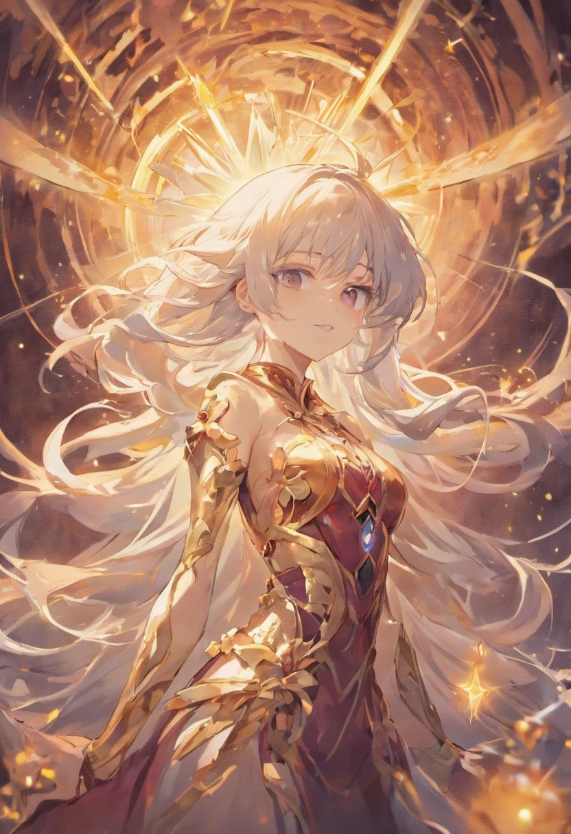 The hair is silvery-white,Feel free to drape,It's like mercury pouring down,The eyes are beautiful dark red。What he wears,An elegant dress similar to black,The gold ornamentation on it shows the indescribable dignity,Like a sage who pursues knowledge and truth。shoun