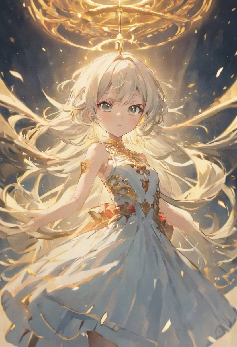 The hair is silvery-white,Feel free to drape,It's like mercury pouring down,The eyes are a beautiful gray。What he wears,An elegant dress similar to black,The gold ornamentation on it shows the indescribable dignity,Like a sage who pursues knowledge and truth。