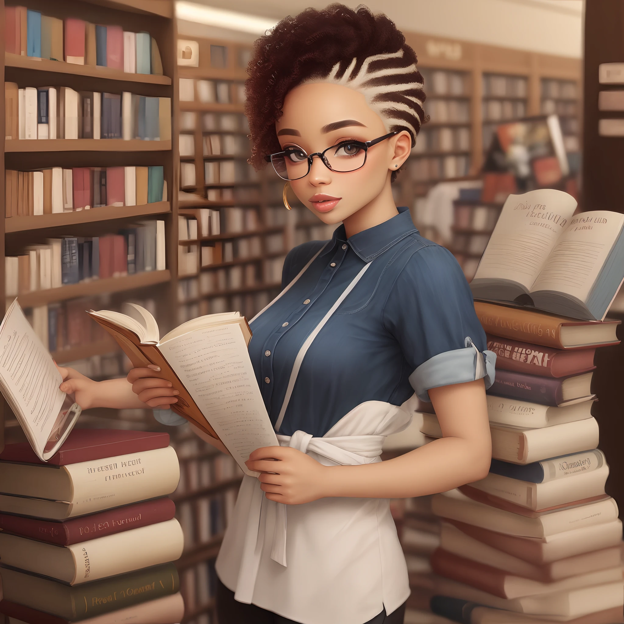 bookstore Beautuful Women light skinned eye glasses