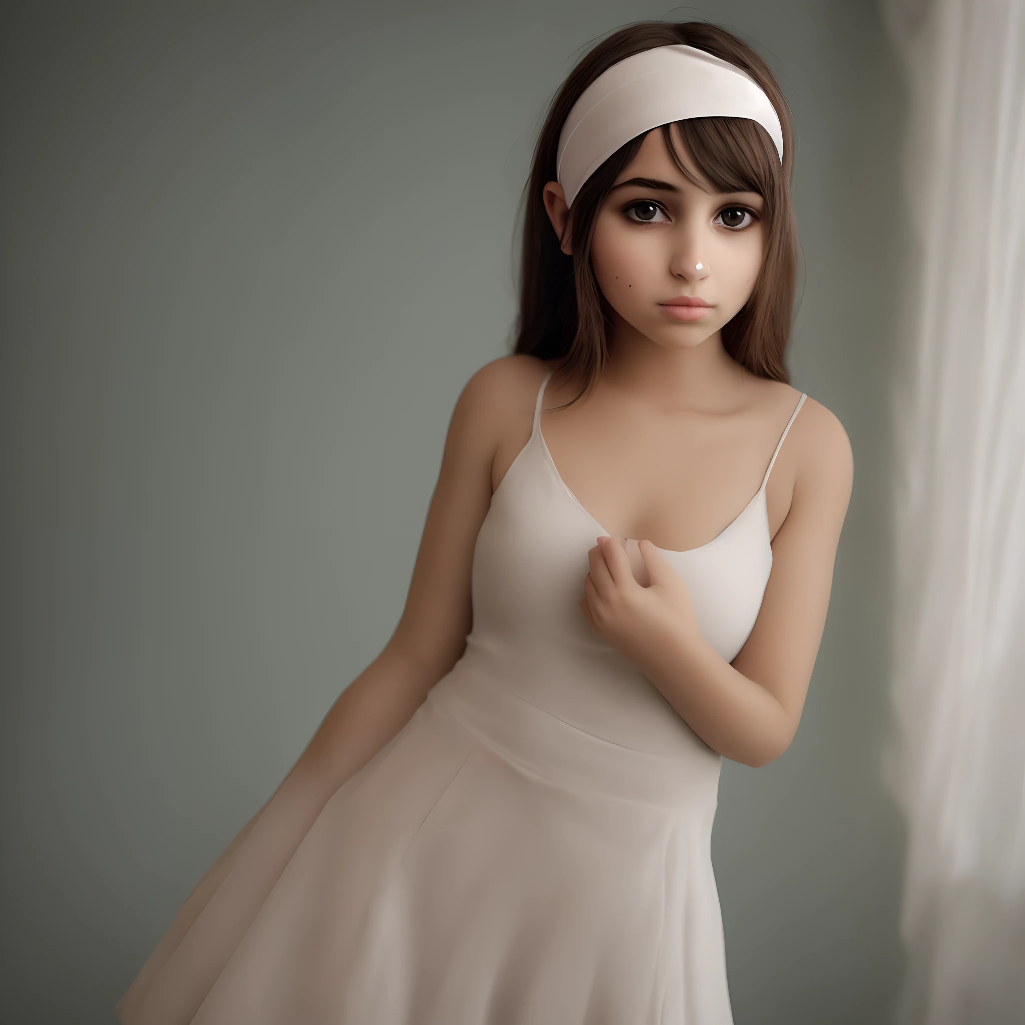 Cute girl with a dumpling nose and a headband