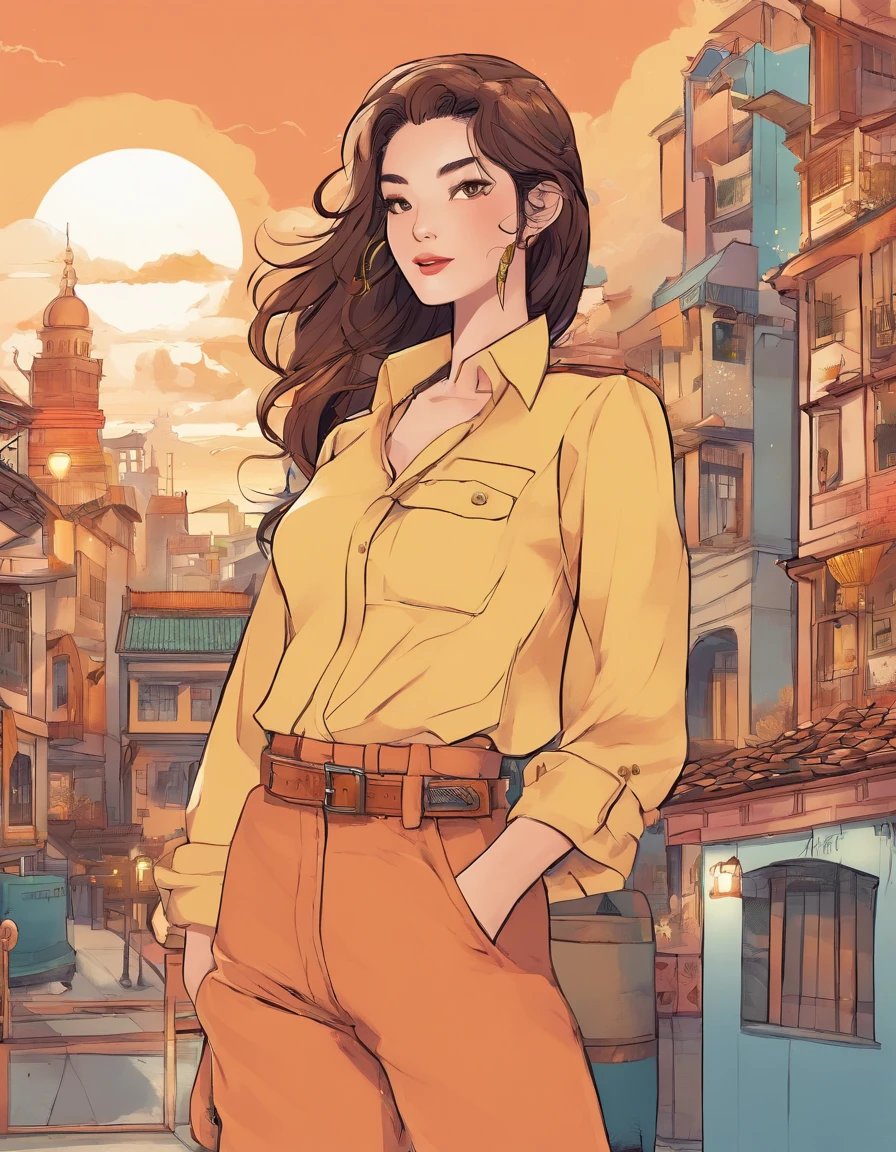 Tema Planejamento de Figurino: Autumn and winter return to dust,Estilo: Simplicidade urbana, estilo dinheiro velho, Reference mark TEME 2023. Moya Seoul 2023 cores: peach blossom, Amber brown, Detalhes laranja-amarelo: The top is smart,Casual pants with loose straps,Material da camisa branca: linho, cotton, Este, voile, Design frontal de corpo inteiro