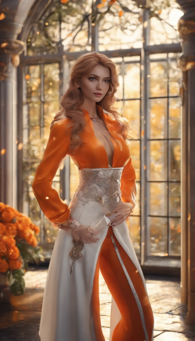 Orangery, Large oranges in the taiga, piercingeyes, Radiance, fantasy, fairy core, high resolution, image, nami from one piece, Bar, (sexyposture), (Wet clothing), Bokeh, conceptual art, Cinematic lighting, Depth of field, retinas, Textured skin, A high resolution, High quality