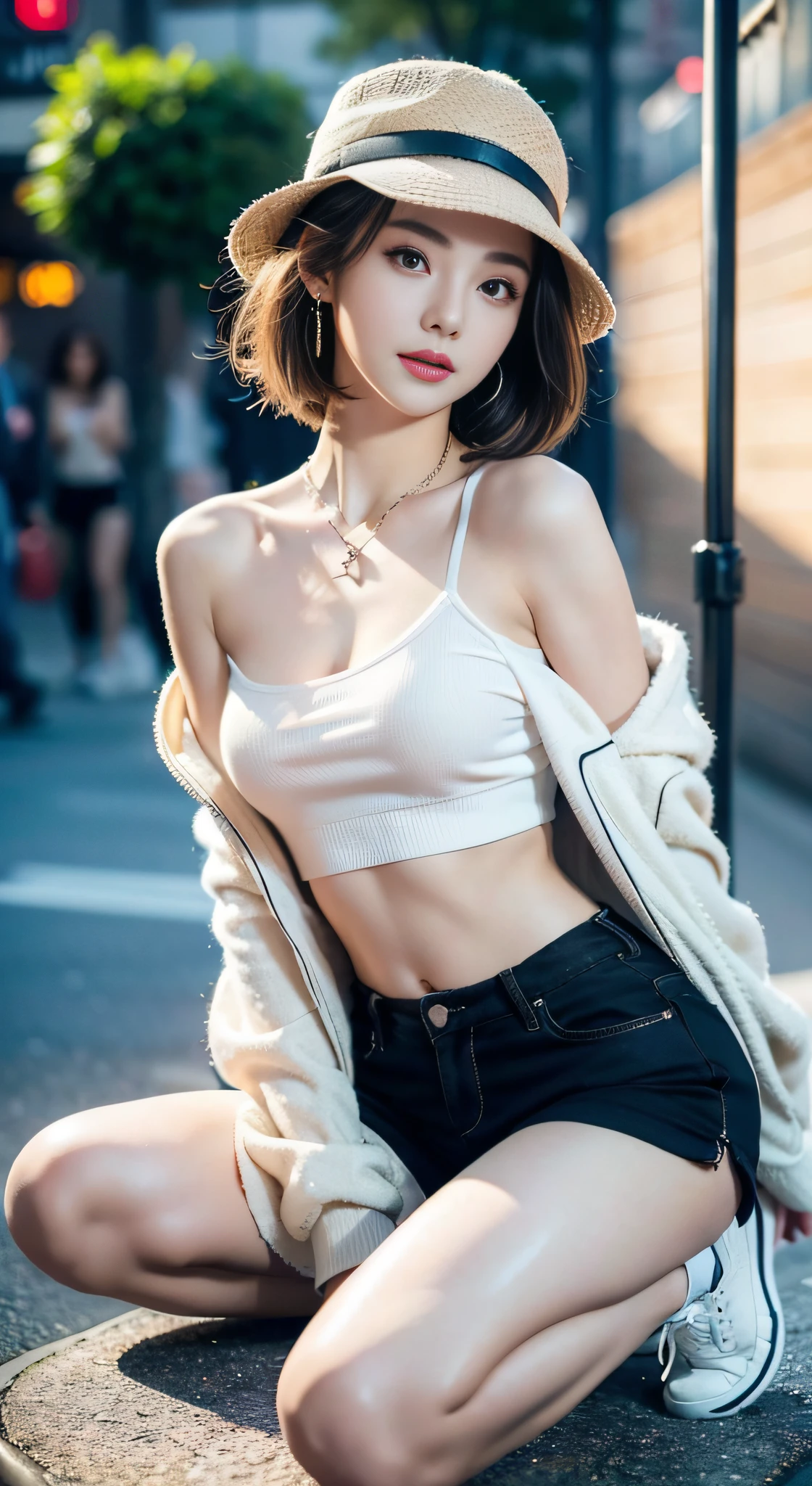 (((32K,very high res, high detailing, highly accurate,Masterpiece Girl 1:1.5))),Raw photo & realistic atmosphere,beautiful dark blue eyes,Detailed mouth,Glossy lips,Detailed eyebrows,Soft white skin that shines with every detail,,Eyes drawn in detail、Very beautiful eyes with azure eyes,Detailed lips、Very beautiful face,Very well-formed face、Lifelike face,shiny beautiful lips,Beautiful eyebrows,Infinite reality,Best design,(Insanely cute Japan -yeld hischool girl,,Beautifully shaped breasts,Very cute beautiful girl,Little Gilthy body,Outstanding style:1.5),Best Natural Makeup,Japanese ido,Korean Idols,Young sensual idol,Moist eyes,Dark Beautiful Deep Eyes,Beautiful butt,beauty legs,,camel's foot,:1.3),超A high resolution、,Natural and realistic face,Back lighting,Pure eyes are too cute,(((photorealisim,Photograph the whole body))),,Reality Live Action,(Fashionable earrings,,a necklace,A bracelet,gyuru,Glossy nail art,Women's Teens Street Winter Casual Fashion,Down coat,Black pants,white shoe,Hats,Calm and fashionable girl,light brown hair,short-hair,Ear Hair,独奏,little smiling,full body Esbian,Show full-body fashion,sitting cross-legs,Show me your white shoes, Only beauty young cute 15 year old girpetite and very cute 15-year-old girl:1.7),Nighin uya