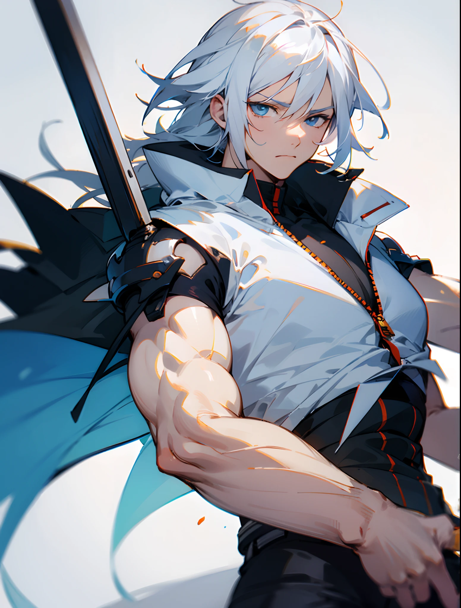 White hair, narben, anime, masculine