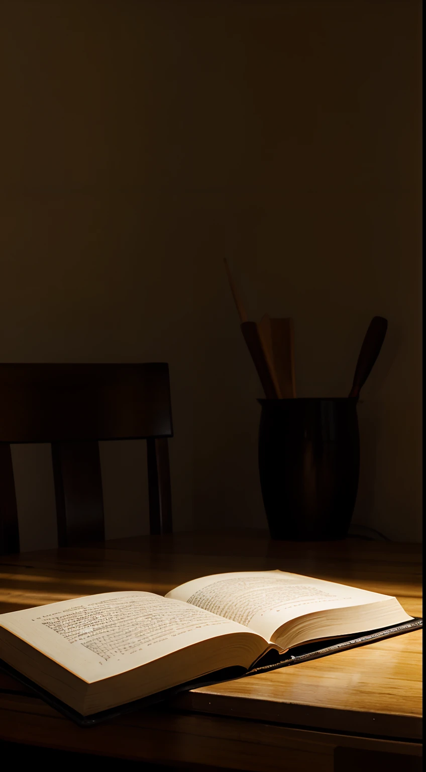 The book is open on the table, the light percussions smooth.