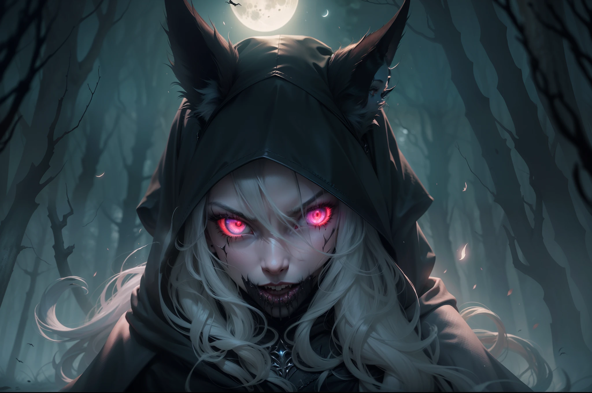 (highres:1.2),(realistic:1.37),devil girl,pet wolf,dark fantasy,enchanted forest,magic powers,glowing eyes,demonic features,black cloak,ominous atmosphere,moonlit night,sharp fangs,pale skin,ominous shadows,detailed facial expressions,dark tendrils,nightmare,haunting,gothic aesthetic,ferocious companion,vivid colors,dangerous beauty,captivating gaze,sinister aura,creature of the night,enchanted bond,loyal protector,moon's reflection,shadowy figure,ethereal,mythical,otherworldly,mesmerizing presence