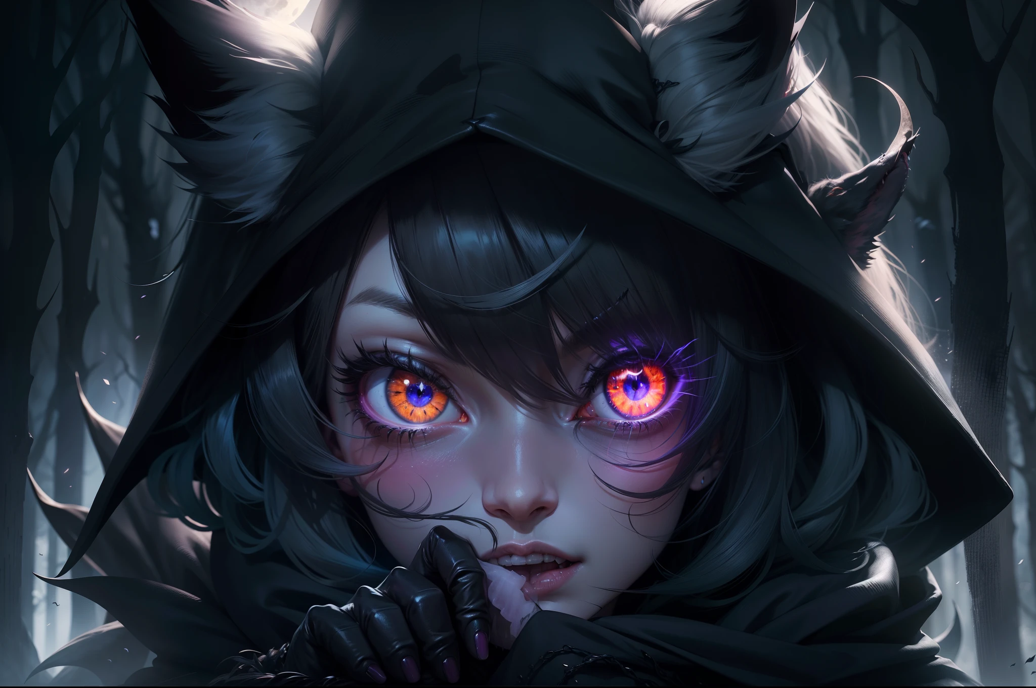 (highres:1.2),(realistic:1.37),devil girl,pet wolf,dark fantasy,enchanted forest,magic powers,glowing eyes,demonic features,black cloak,ominous atmosphere,moonlit night,sharp fangs,pale skin,ominous shadows,detailed facial expressions,dark tendrils,nightmare,haunting,gothic aesthetic,ferocious companion,vivid colors,dangerous beauty,captivating gaze,sinister aura,creature of the night,enchanted bond,loyal protector,moon's reflection,shadowy figure,ethereal,mythical,otherworldly,mesmerizing presence