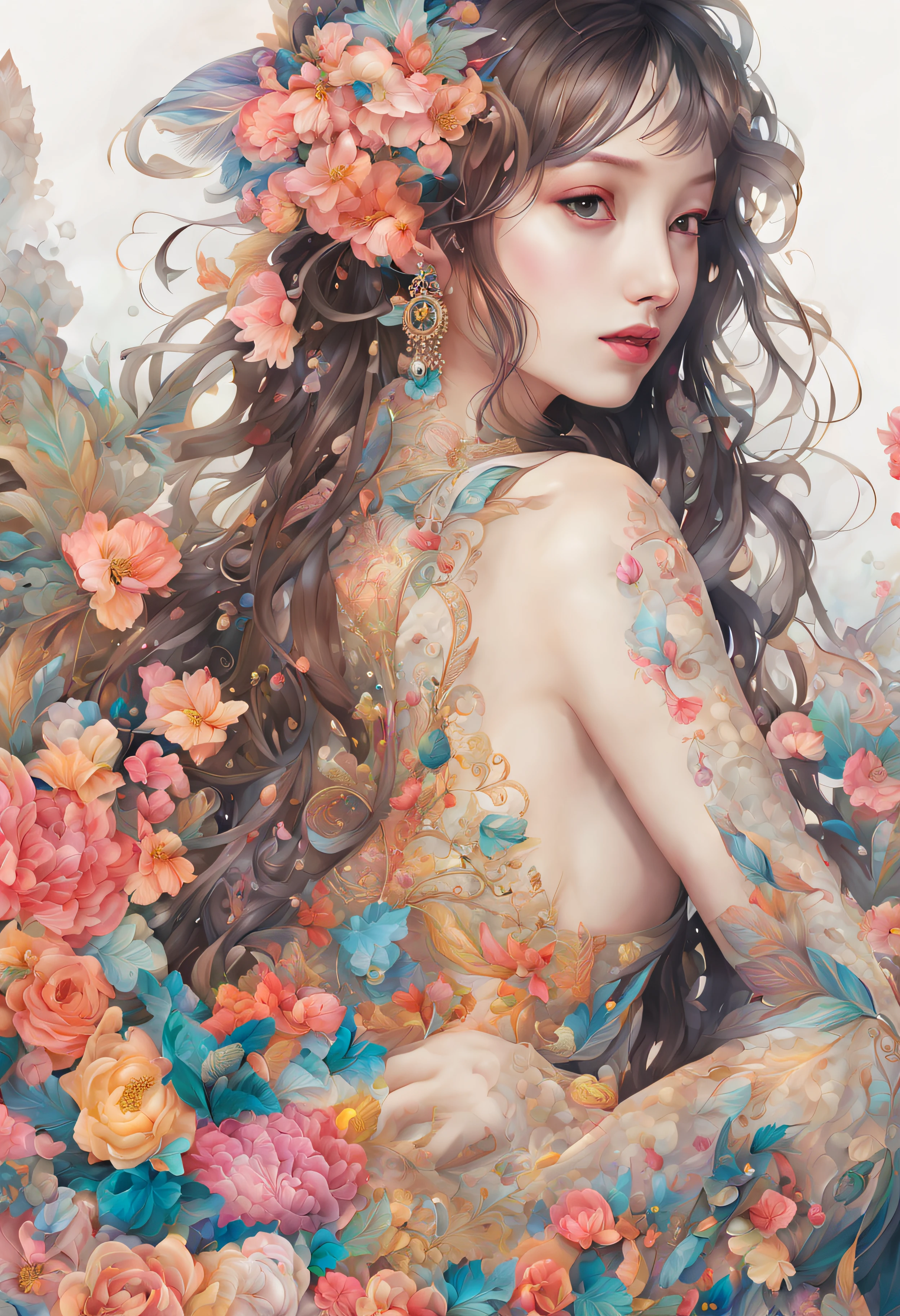 (masterpiece、top-quality、top-quality、Official Art、Beautifully Aesthetic:1.2)、(One Girl:1.3)、12year old、tatoo, A highly detailed、(Fractal Art:1.1)、(colourfull:1.1)(florals:1.3)、The most detailed、(Zentangle:1.2)、full bodyesbian、(abstract background:1.3)、(shinny skin)、(many colors:1.4)、、(耳Nipple Ring)、(pluma:1.5)、Works of masters,high quarity,8K分辨率,super-fine,Detailed pubic hair,acurate,Cinematic lighting,
