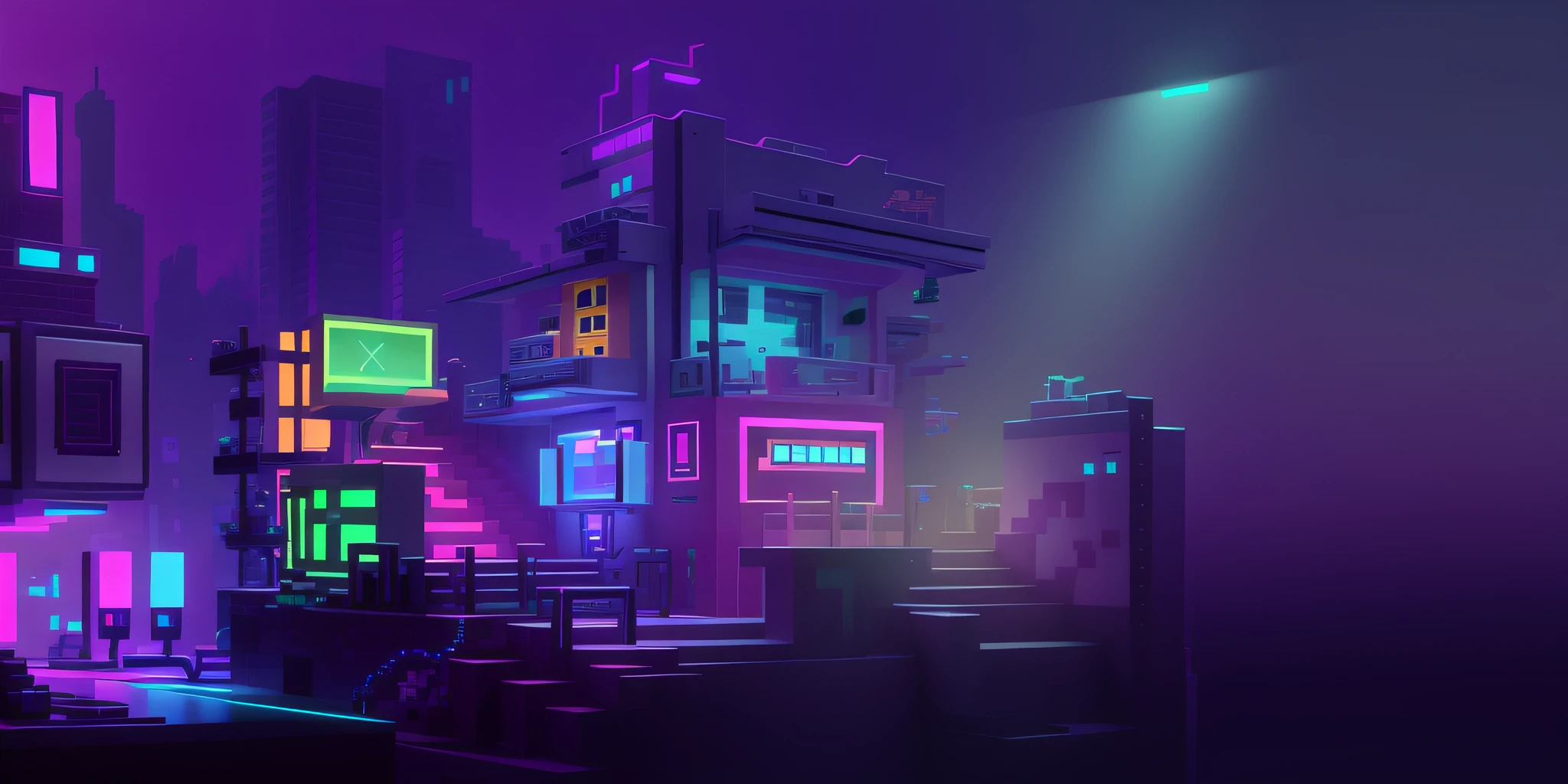 (pixal style, neonlight, Animation of the game console:1.8)Pixel play style,