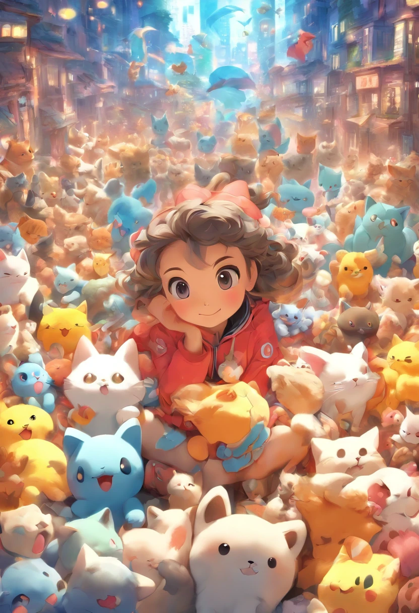 Anime girl with lots of stuffed animals and cats, cute detailed digital art, Poe Ryan Yee, Beautiful Art Style, Adorable Digital Painting, beautiful digital art, Cute detailed illustration, digital anime illustration, 3D rendering of official art, Official art of high detail, Official illustration of the character, anime stylized, kawaii hq render, pokemon art style, cute illustration, detailed fan art
