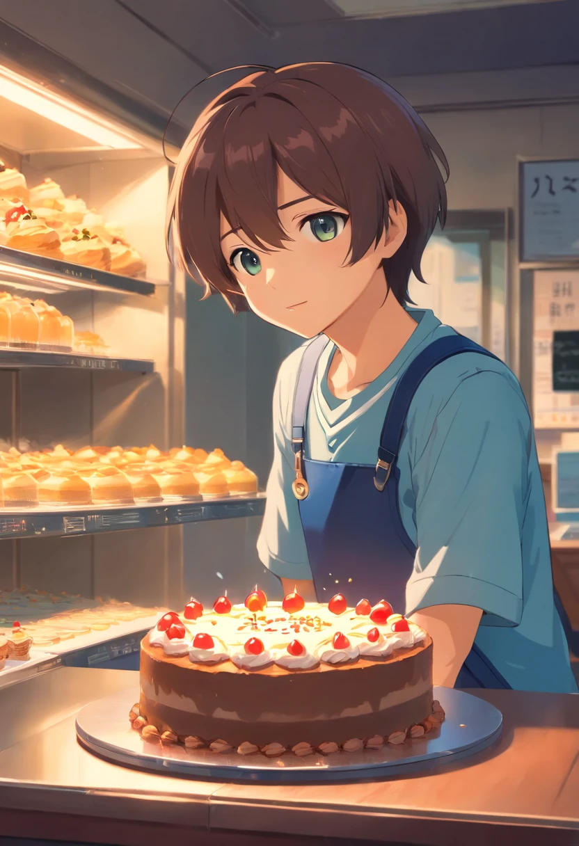 schoolboy，cuire，tenir un gateau，beau