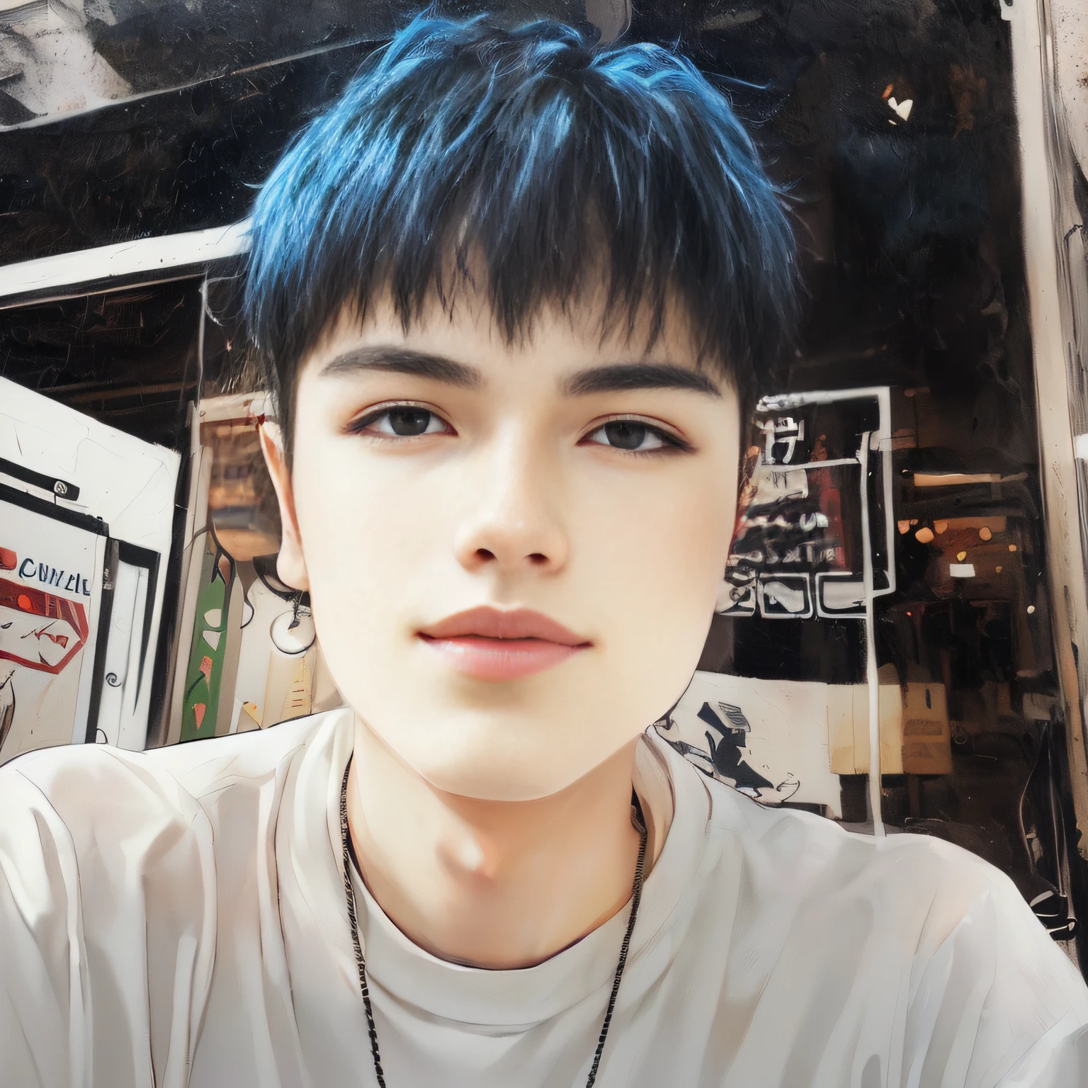 Arafeld man with brown hair and white shirt in the store, anime art style, style of anime, realistic art style, Guviz-style artwork, digital painting highly detailed, portrait of kpop idol, inspired by Yanjun Cheng, Anime portrait of a handsome man