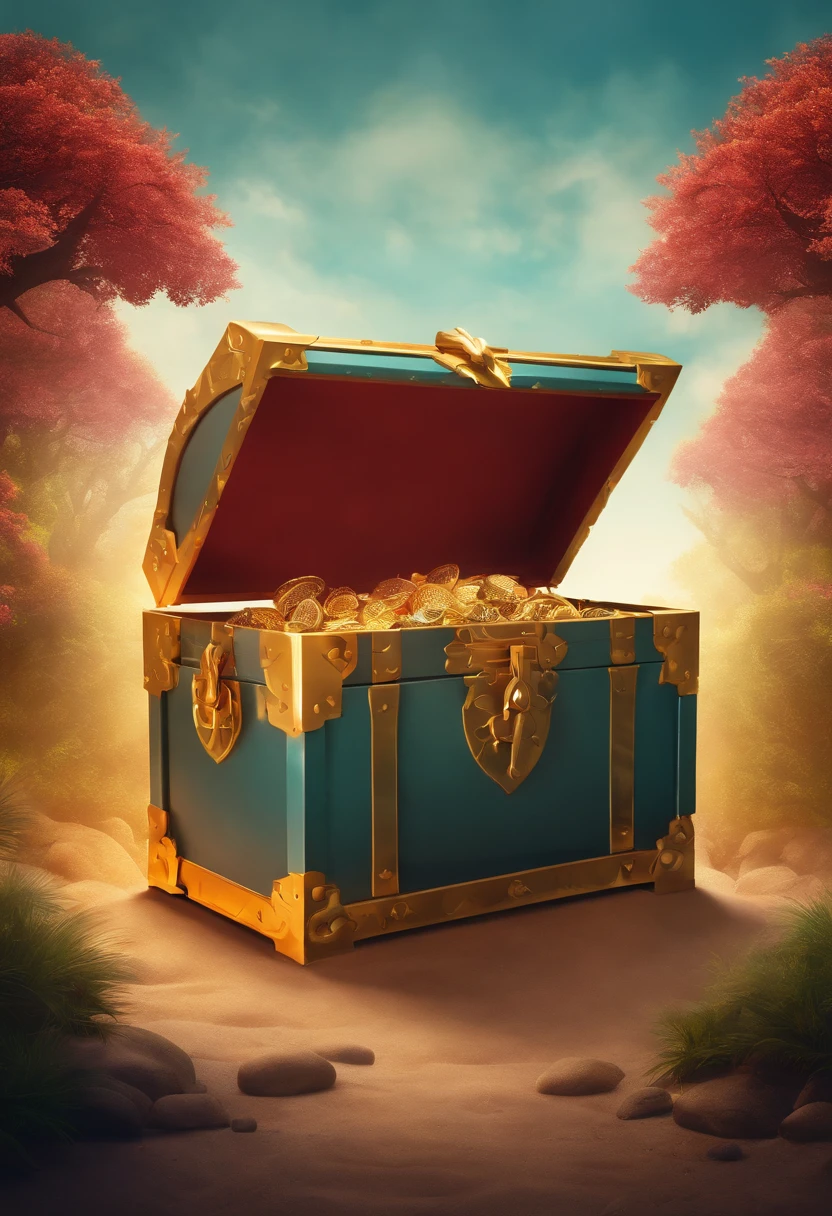 "Magic chests, promotional poster, High-quality image, Minimalism, Plain background"