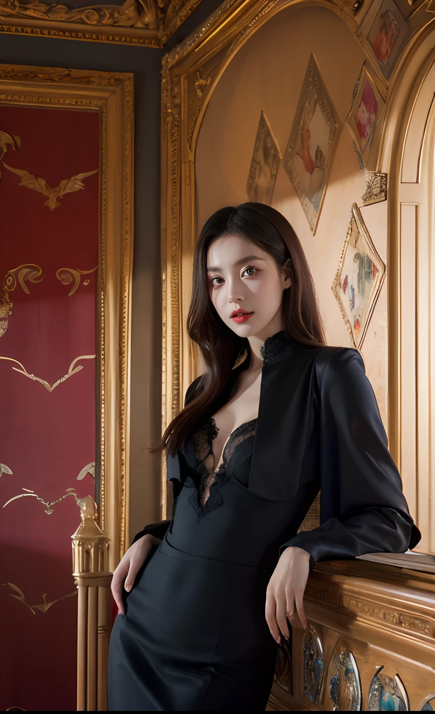 (Best Quality,Masterpiece:1.2),The ultra-detailliert,(Photo Photorealistic:1.4),Lovely_succubus,Devil Wings,irene,lisa, (((Background of the interior of European castles:1.3)))
