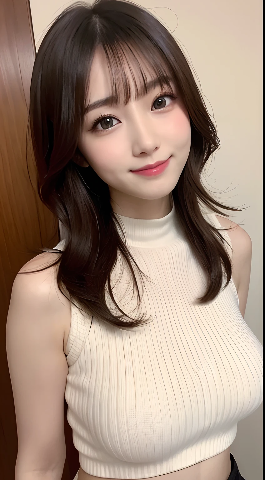 ((top-quality、8K、masterpiece:1.3))、full body Esbian、1girl in、Beauty of slim abs:1.3、(Casual Hairstyles、Small:1.2)、doress:1.1、an ultra-Small Face、A detailed eye、二重まぶた、A smile、Home、focus