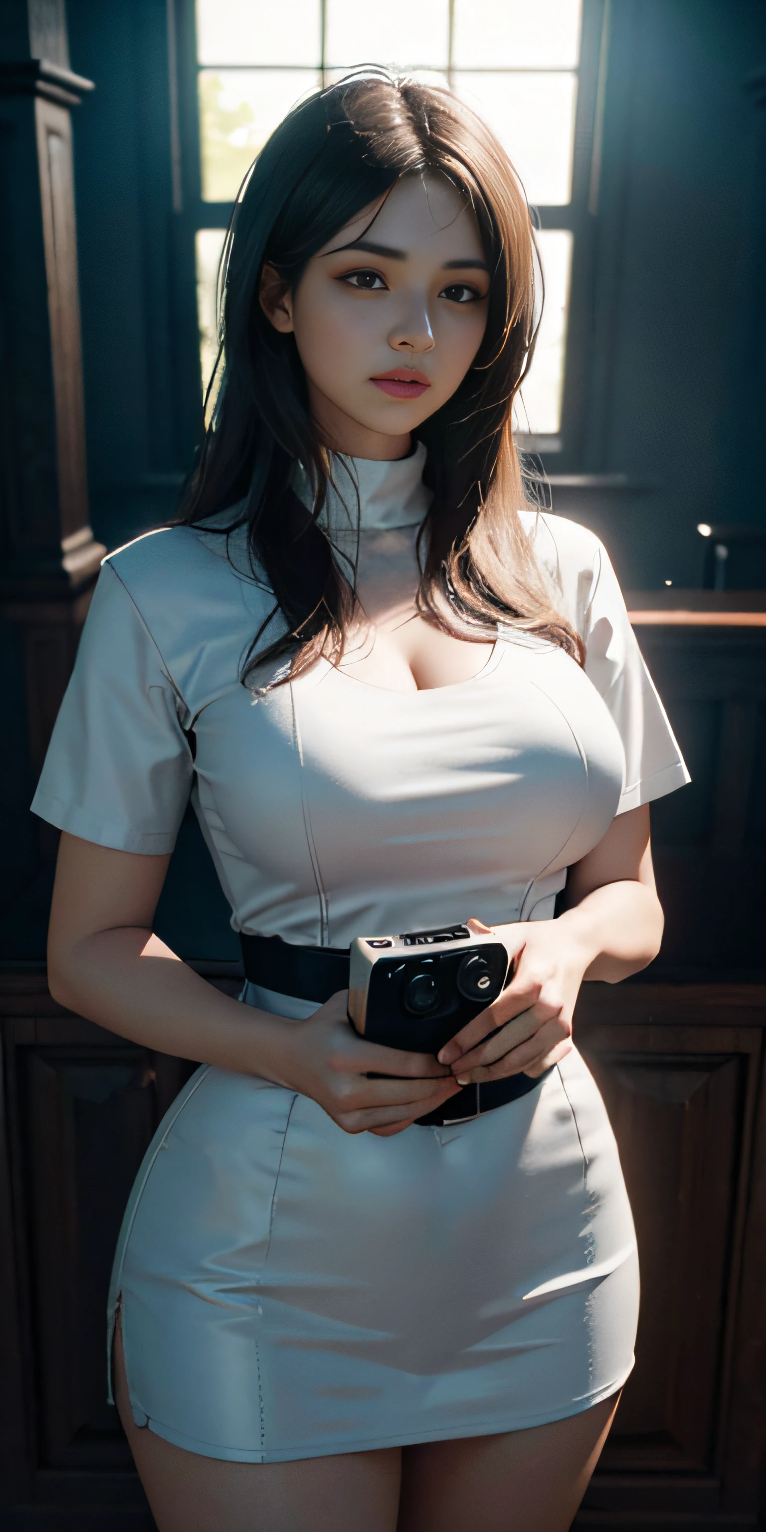 ((Best quality)), ((masterpiece)), (detailed:1.4), 3D, an girl only use white shirt of her husband,HDR (High Dynamic Range),Ray Tracing,NVIDIA RTX,Super-Resolution,Unreal 5,Subsurface scattering,PBR Texturing,Post-processing,Anisotropic Filtering,Depth-of-field,Maximum clarity and sharpness,Multi-layered textures,Albedo and Specular maps,Surface shading,Accurate simulation of light-material interaction,Perfect proportions,Octane Render,Two-tone lighting,Wide aperture,Low ISO,White balance,Rule of thirds,8K RAW, (large breast)