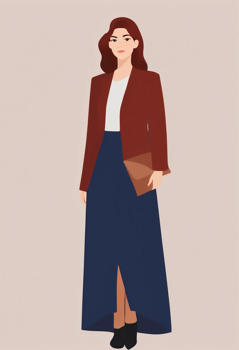 Woman with dark red hair and light brown eyes in sodalite dress、Simple illustration、Illustration style。Flat illustration、simple background、Editorial Illustration