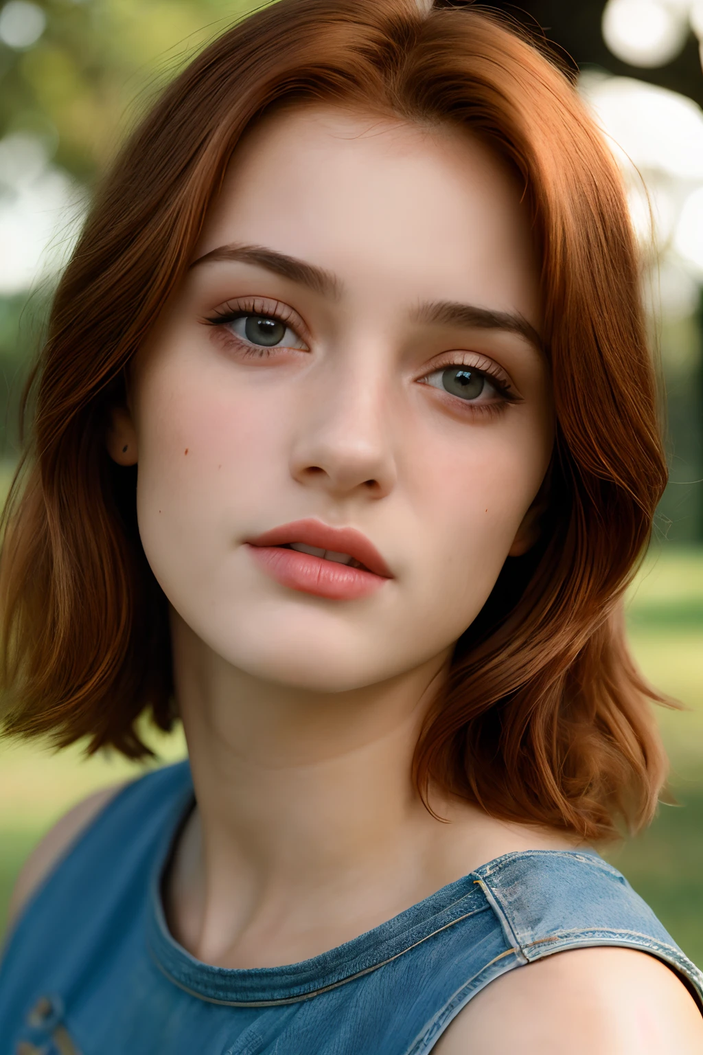 (Close-up, fotografia editorial de uma mulher de 21 anos), (Rosto altamente detalhado:1.4) (sorrir:0.7) (fundo dentro escuro, Moody, estudo privado:1.3) Pov, Directed by: Lee Jeffries, Nikon D850 |, filme fotografia de stock ,4 Kodak Portra 400 ,camera f1.6 lentes ,cores ricas ,hyper realistic ,textura realista, dramatic lighting , cinestill 800, at a park, shoulder length reddish brown hairs, hazel eyes