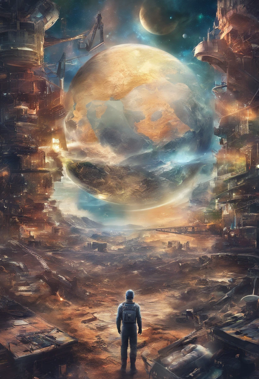 Poster art Earth and galaxy earth half industry and half nature