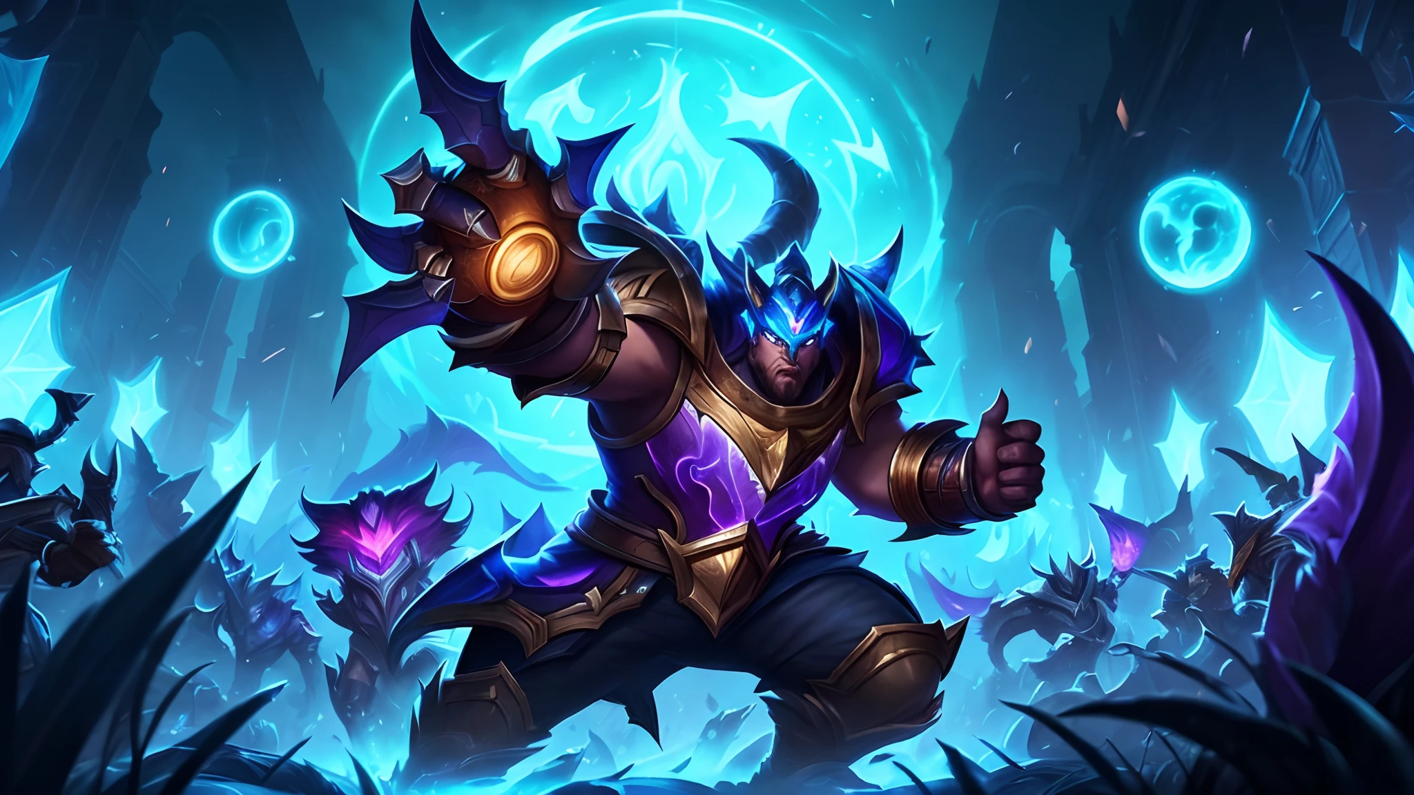 (Best quality, 8k, Masterpiece :1.2), No Man, riot games, League of Legends style, from league of legends, gameplay screenshot with ui, League of Legends concept art, league of legends inspired, style league of legends,