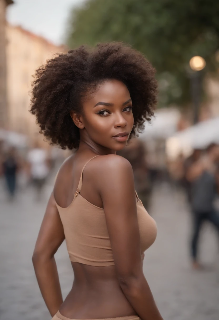 Black prostitute woman afro big breasts skinny on the street naked with diamonds on the body