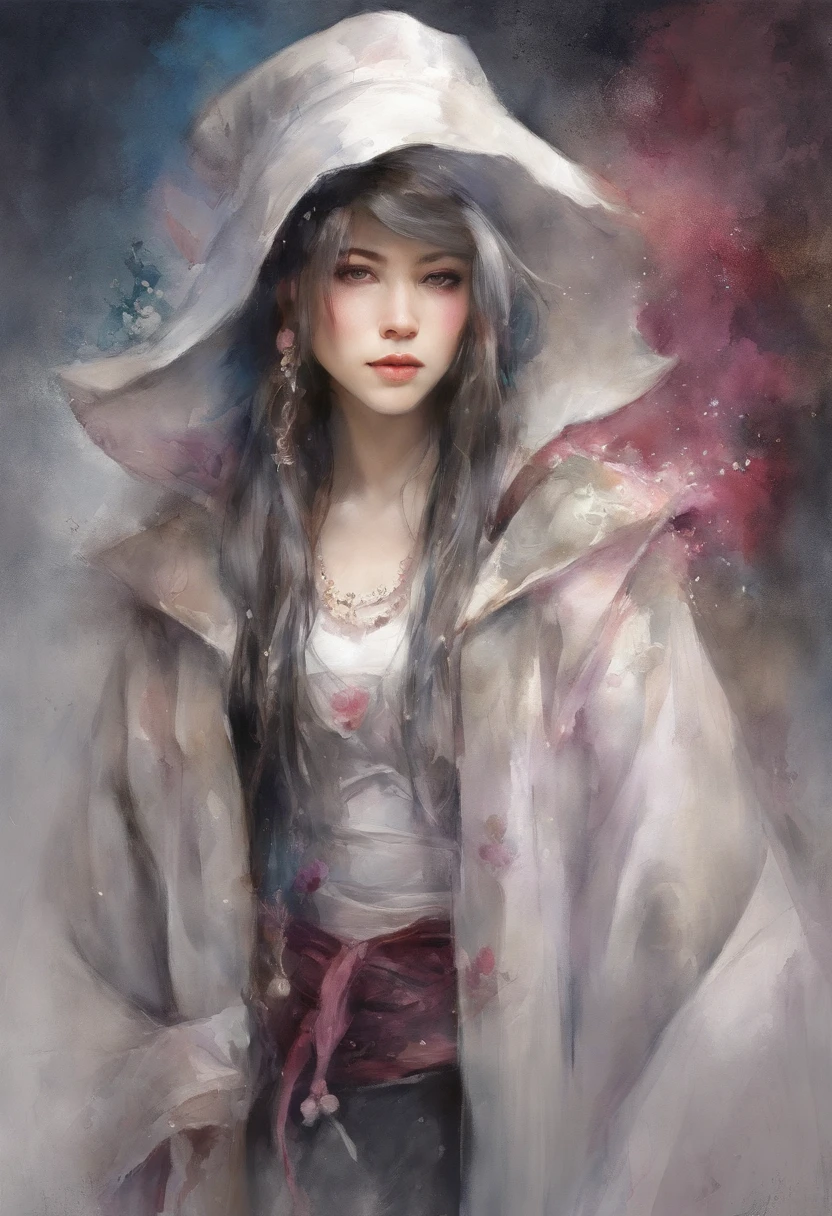Mioda Ibuki /(Danganronpa/), Ultra-detailed banking, Masterpiece, illustration, 8k, Masterpiece, realistic shadows, vent, gradient, volumeric lighting, mignon, ambient lighting, colourfull, Particules incandescentes, beautiful detailed eyes 1girl, seulement, (Tenue originale), Dungeon background, Tenue de mage bleu et rose, manteau, magie, fantaisie