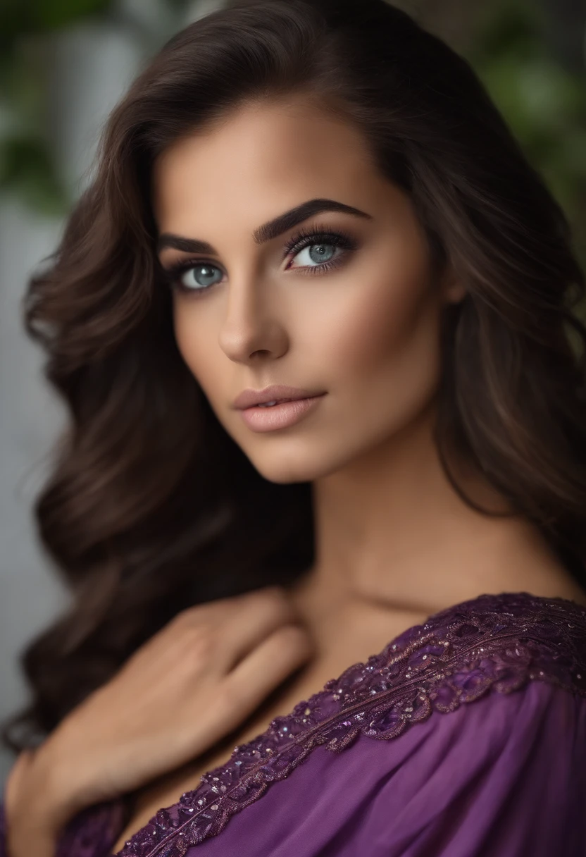 Femme Arafed avec robe , fille sexy aux yeux bruns, Portrait , cheveux bruns et grands yeux, selfie of a young woman, Yeux de chambre, Violet Myers, sans maquillage, maquillage naturel, looking straight at camera, Visage avec Artgram, Maquillage subtil, Superbe photo du corps entier, clivage, debout,