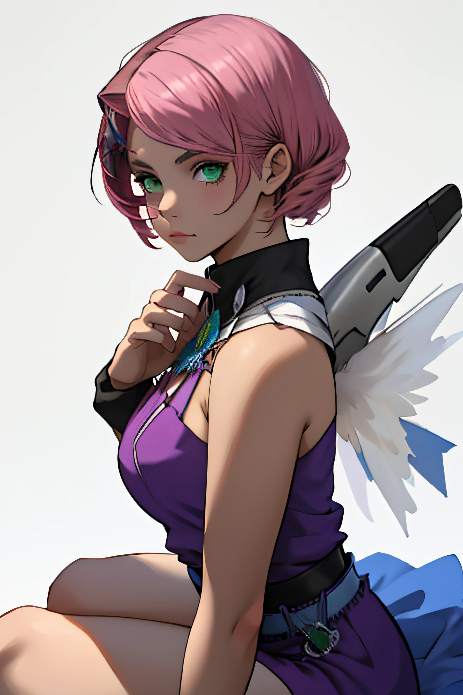 Alisa bosconovitch, melhor qualidade, contemporary, estilo plano, minimalismo, Green Eyes Flat Illustration, cabelo rosa, cabelo curto, cabelos multicoloridos, Camisa Preta, mechanical wings, Head Portrait Close-U, peito pontudo, decote, super decote, middlebreasts, Tekken，cabelo rosa pastel, 1girl, em quimono, hand-painted，Desenho de linha sem cor, colorida do yandere pastel, Tekken, Super cute pink hair girl with gothic makeup on the side, com roupa de empregada，figura esbelta，robusto，He sat on the floor，Vestido com roupas de empregada rosa e branco，cabelos muito curtos，com orelhas de gato，quadratic element，, kawaii cor-de-rosa na roupa da era de 1910, Alisa Bosconovich pink lips, no estilo da paleta de cores suave aurorapunk, an anime illustration of his face, gifs animados, hand drawn animation, charming sketches, suave e brilhante, romantismo nebuloso, Estilo Superflat, fundo branco - ar 1:1 - niji 5 - estilo expressivo --s 50 ,Pink kawaii girl in the era of 1920s clothesPink eagles, vestindo uma camisa branca brilhante, no estilo da paleta de cores suave aurorapunk, an anime illustration of his face, gifs animados, hand drawn animation, charming sketches, suave e brilhante, romantismo nebuloso, Estilo Superflat, fundo branco - ar 1:1 - niji 5 - estilo expressivo --s 50, Absurdo, alto, ultra detalhados, (1girl:1.3), quebrar , Crie uma imagem com uma bela caligrafia