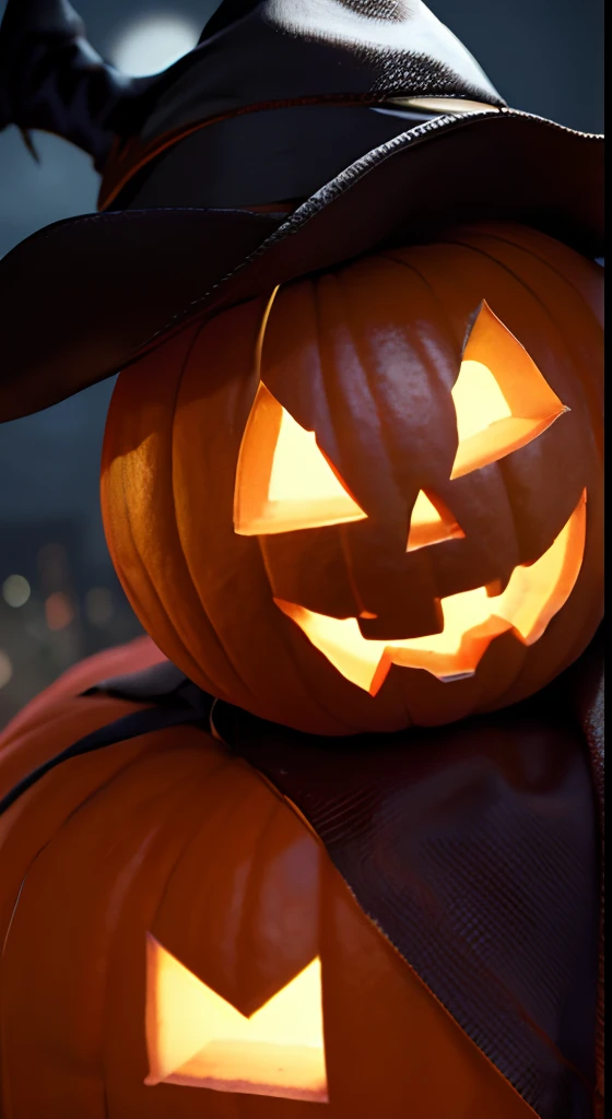 masterpiece, best quality, extremely detailed cg unity 8k wallpaper, high-quality, ultra-detailed, depth of field,beautiful detailed skin, beautiful detailed body,beautiful detailed eyes, beautiful detailed face,1 demon women,perfect detailed costume,Halloween,jack o lantern,pumpkin,large full moon in the background,night sky,star in the sky,full body,
