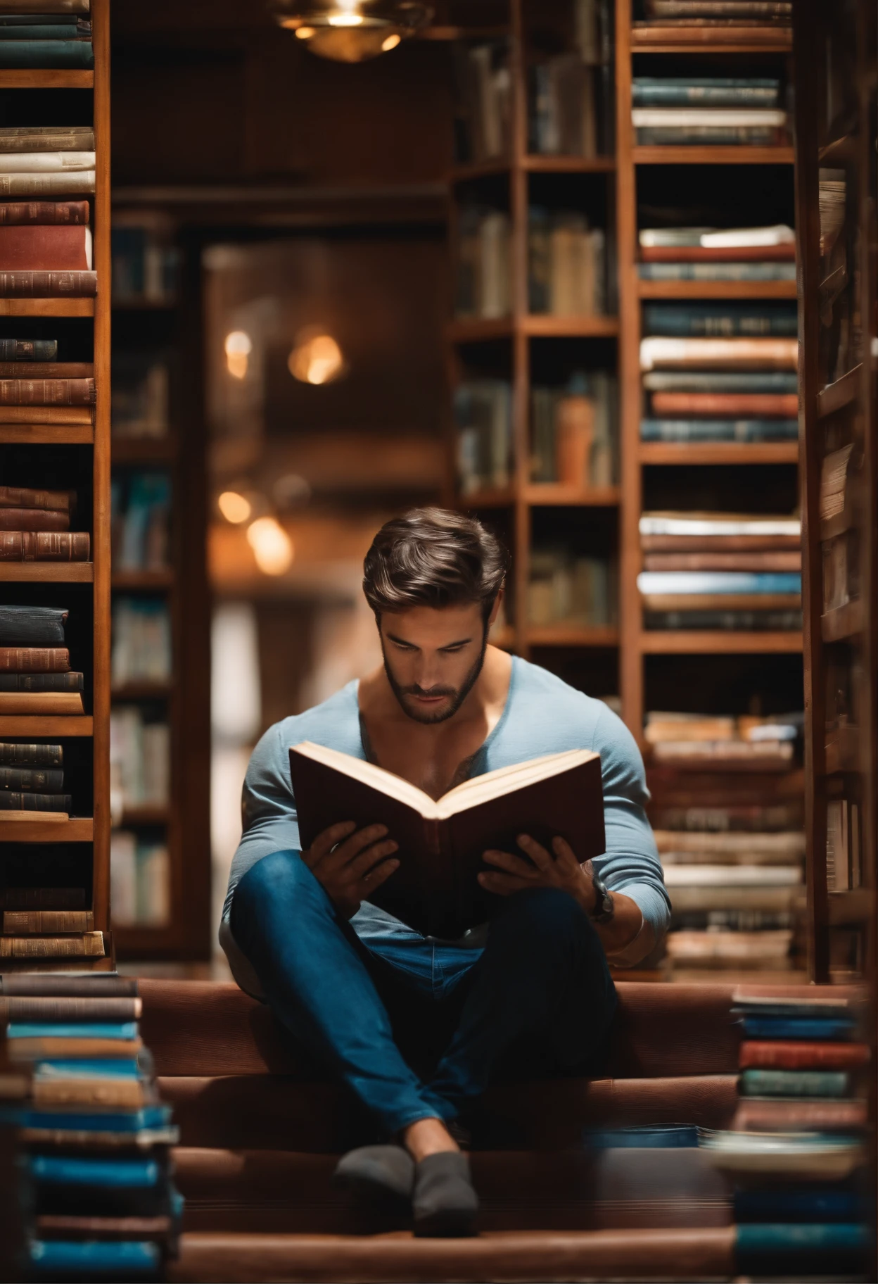 A fit man reading a book