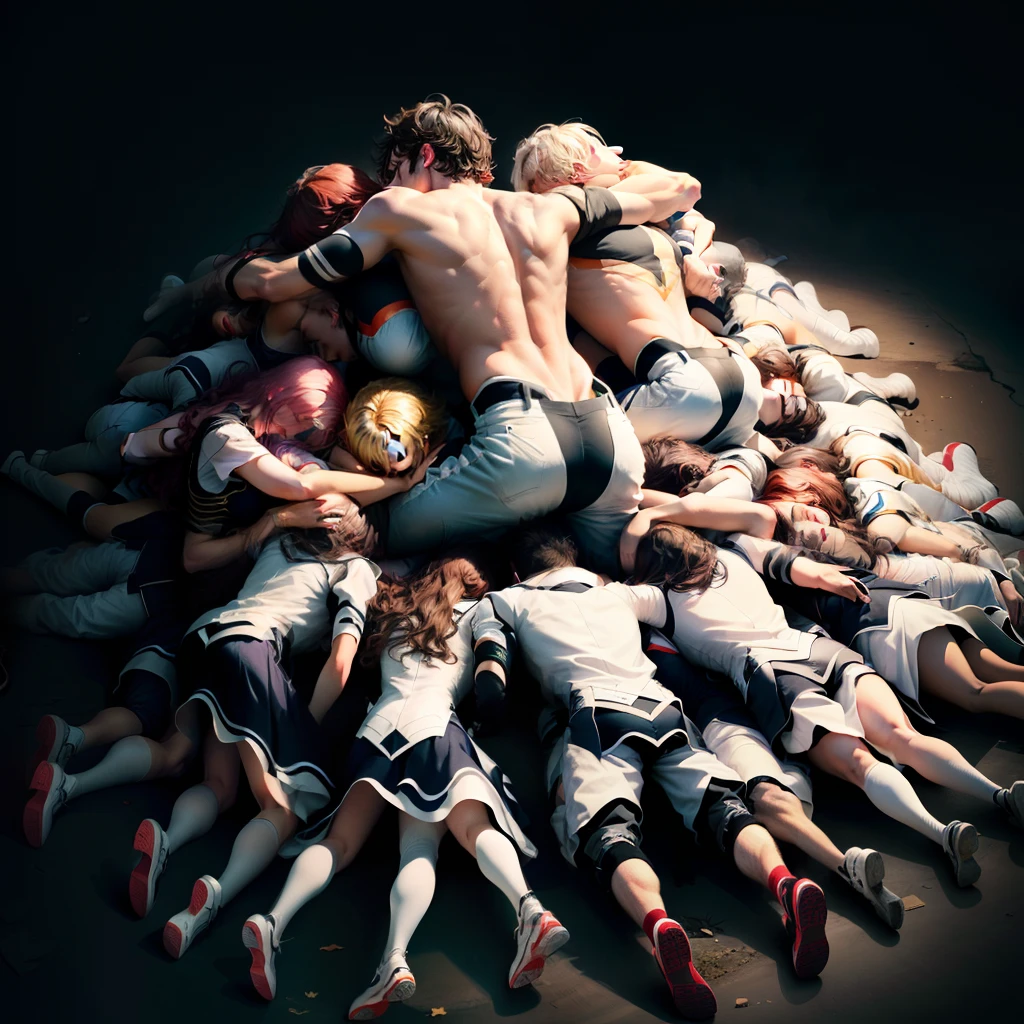 A pile of human overlapped on each other