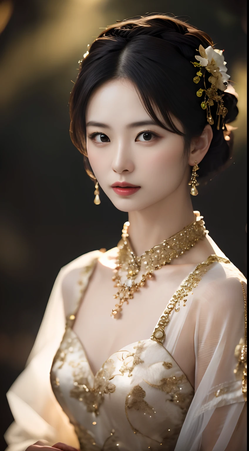 Best Quality, masutepiece, hight resolution, 1girl in,china wedding  dress,Hair Ornament,Necklace, Jewelry,Beautiful face,Inserting a into the_Body, Tindall Effect,Photorealistic, Dark Studio, Rim lighting, two tone lighting,(High detailed skin:1.2), 8K UHD, Digital SLR, Soft lighting, High quality, Volumetric lighting, Candid, photograph, High resolution, 4K, 8K, Bokeh